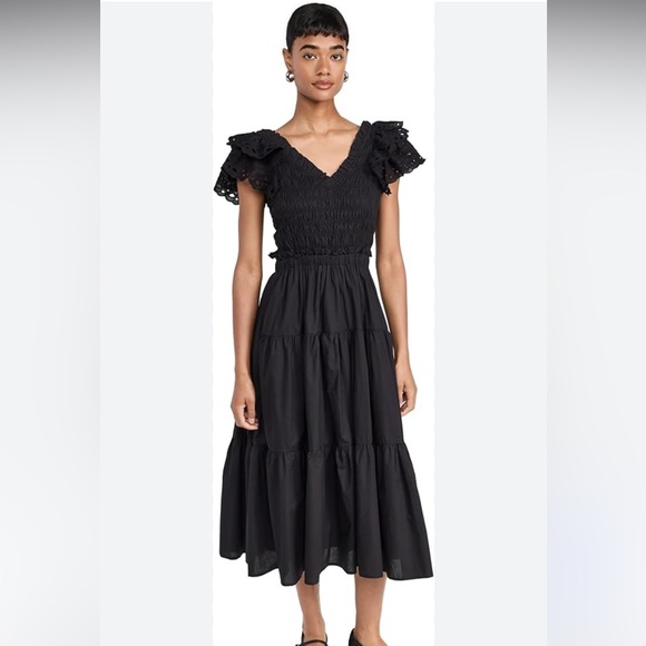 New En Saison Amaya Black Back Cutout Midi Poplin Dress‎ Large - Picture 2 of 8